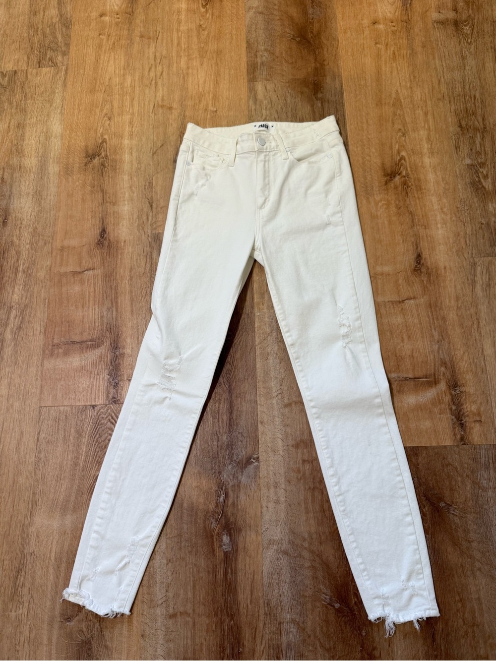Women's Paige White Skinny Jeans with Raw Hem